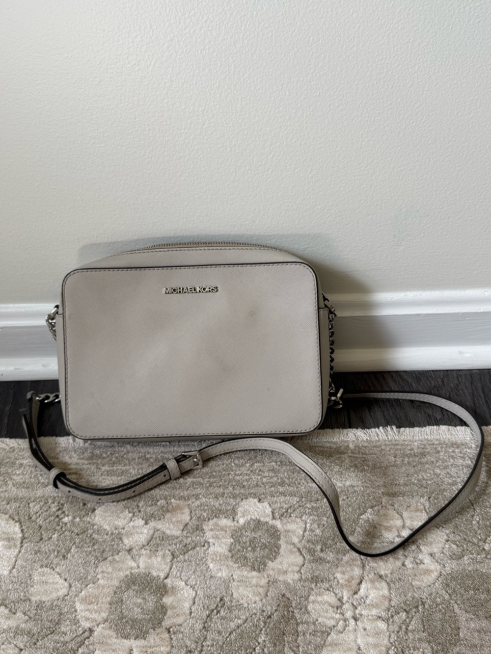 Michael Kors Light Gray Saffiano Leather Crossbody Bag